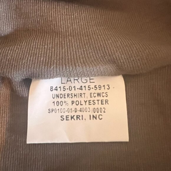 US Army ECWCS Brown Cold Weather Undershirt  Large sekri inc L sp0100-05-D-4003 - Picture 3 of 6